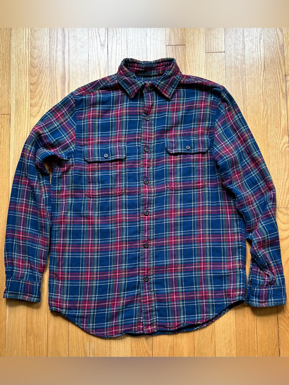 Polo Ralph Lauren Men’s Long Sleeve Heavy Flannel Classic Medium Blue Red Plaid